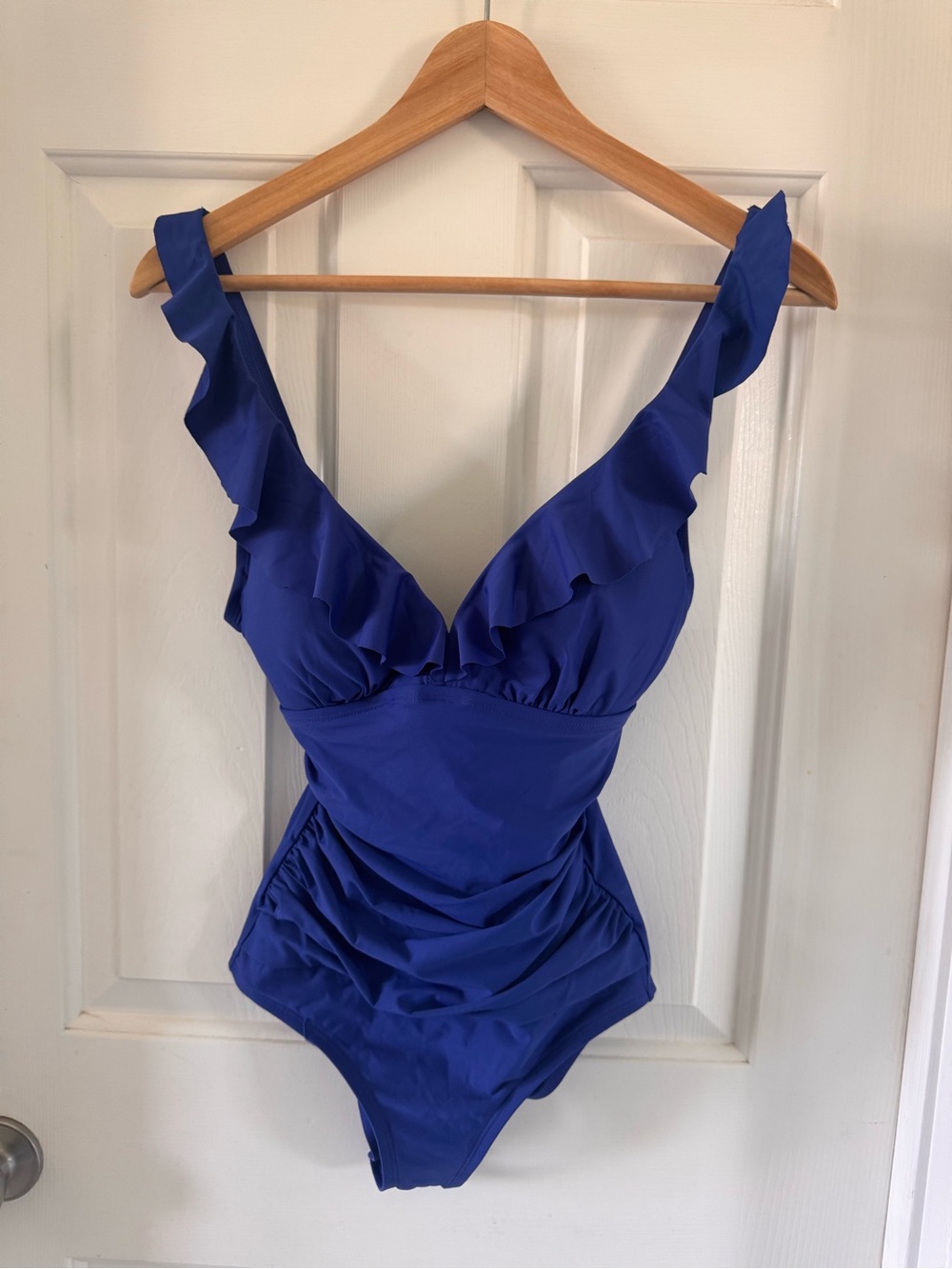 Women’s DKNY Ruffled One-Piece Swimsuit in Royal Blue XS NWOT - Picture 1 of 8